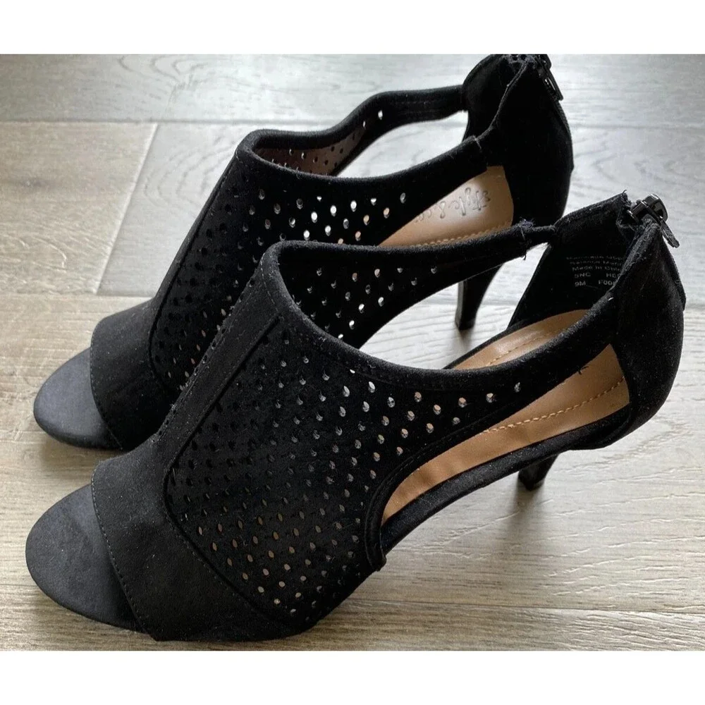 Women's Style & Co. Black Perforated Dressy Faux Suede Open Toe Mule Sandal-11